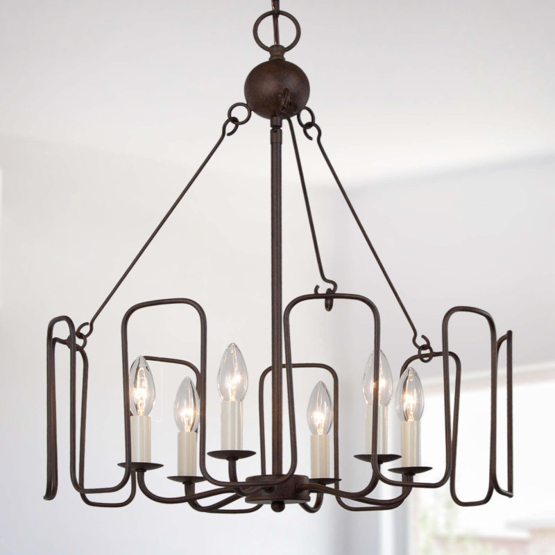 Lustre tambour 6 lumières Mid-Century, Or antique