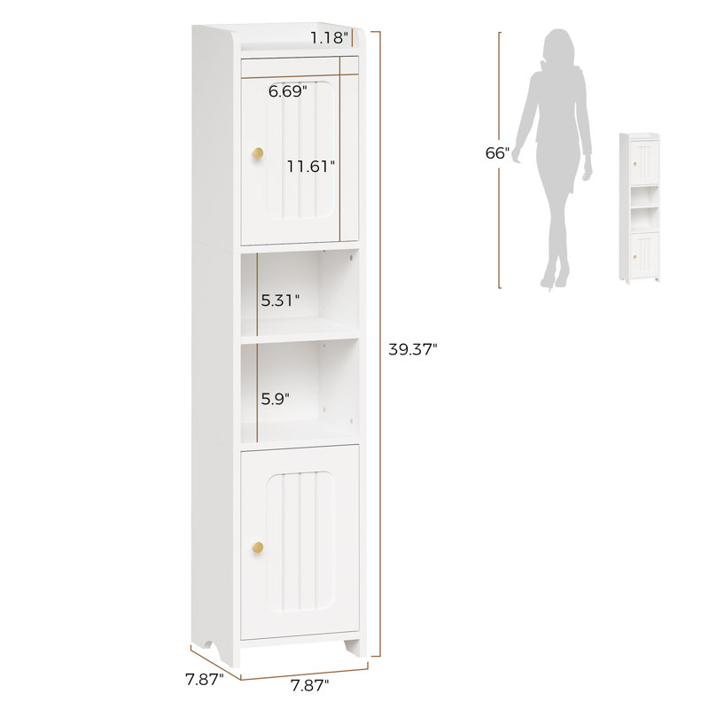 Holtby 39.4" Narrow Bathroom Storage Cabinet with Adjustable Shelf and Cabinet Doors