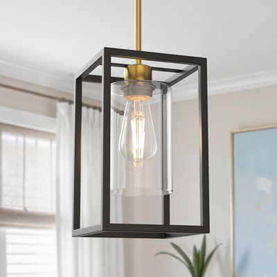  1-Light Square / Rectangle Kitchen Island Lantern Pendant Light Aluminum + Bronze Single Pendant