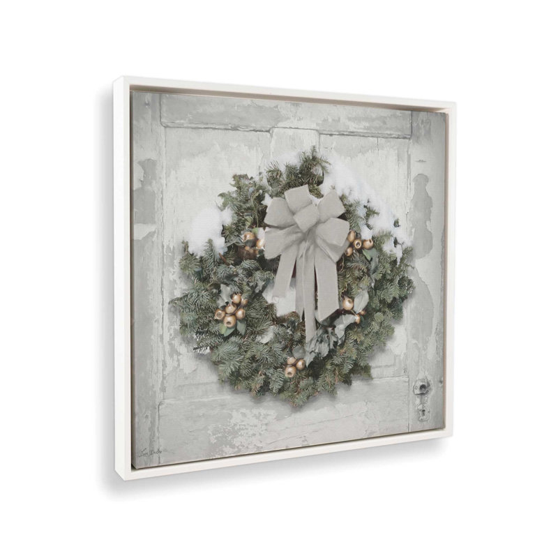 «Silver and Gold Wreath» par Lori Deiter, reproduction d'art, L 36 x H 36, Blanc, Toile avec cadre