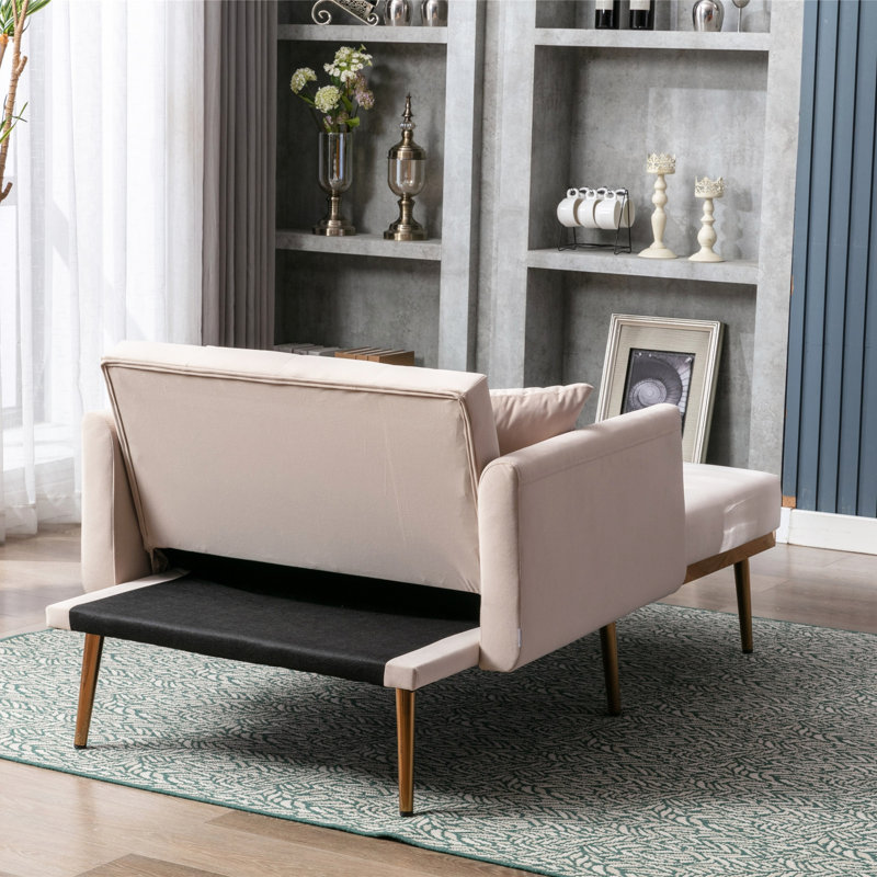 Gottman Upholstered Accent Chair with Ottoman, Light Beige Velvet