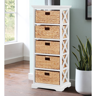 Armoire de rangement d'extrémité à 5 tiroirs, armoire de rangement blanche Lefkowski