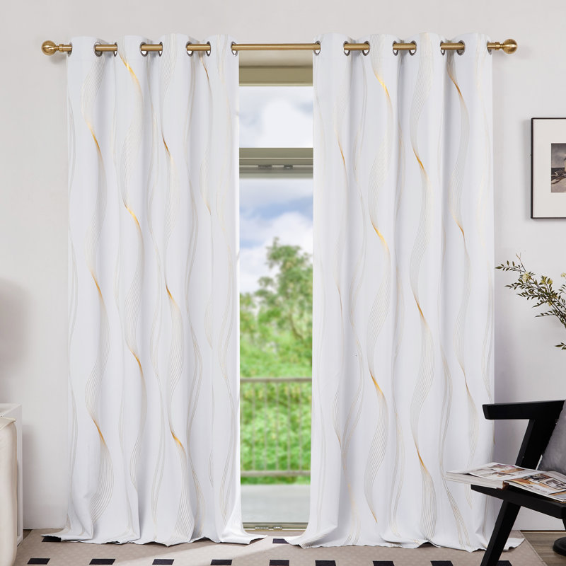 Geometric Blackout Thermal Curtain Pair, 52" W x 108" L, Light Grayish White