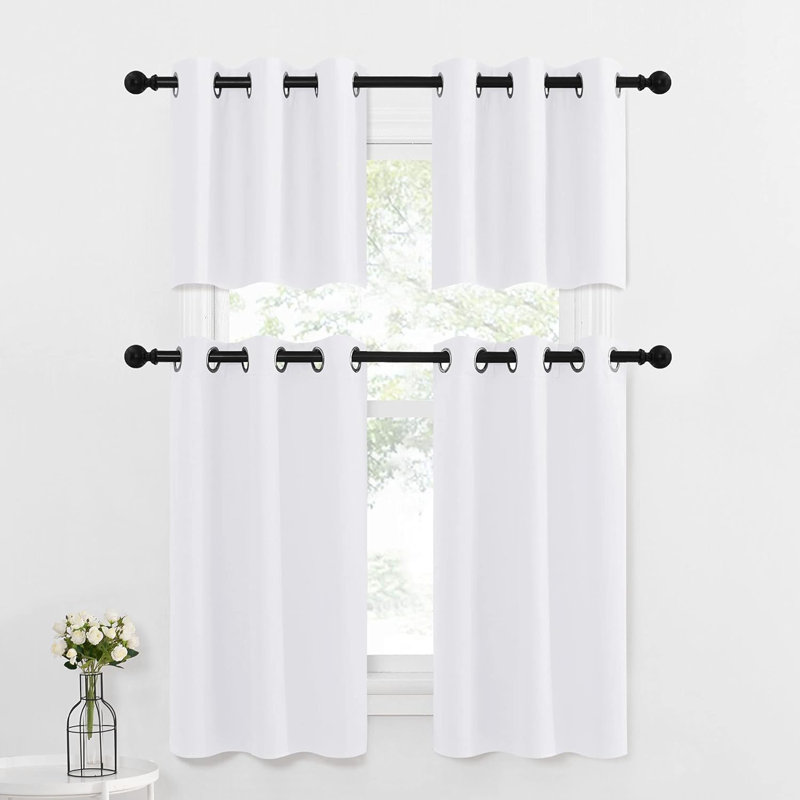 Blackout Small Window Valances, Rustic Farmhouse Curtains Grommet Top Thermal Insulated Window Drapes for Kitchen/Bathroom/Basement, 2 Panels.