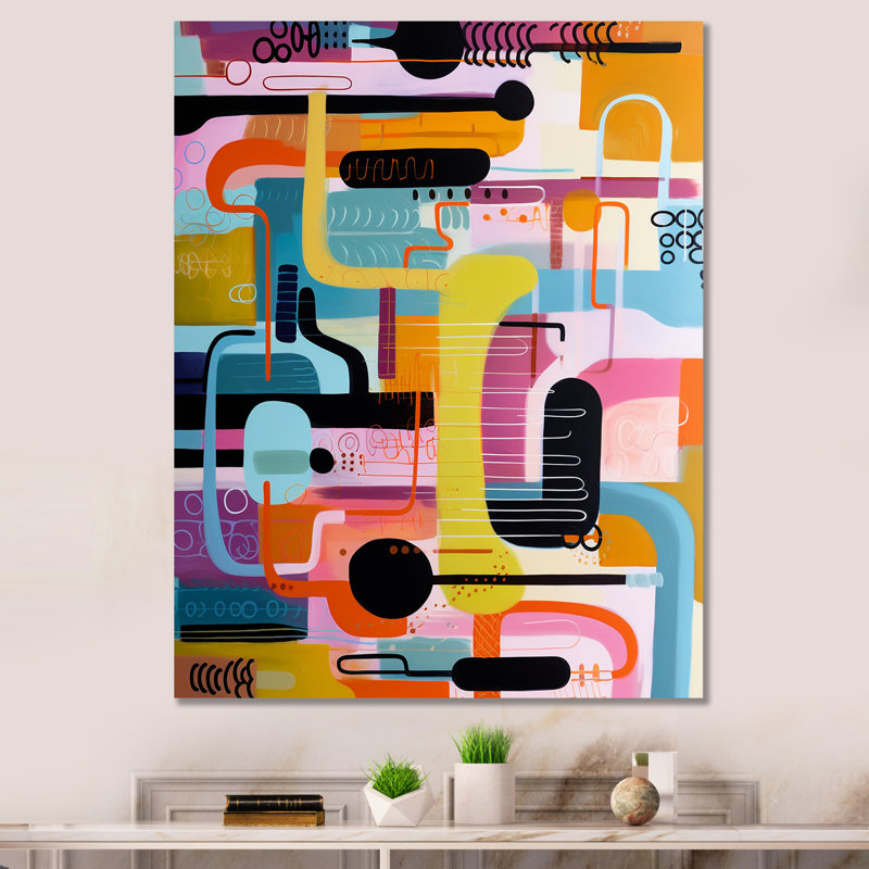 Mid-Century géométrique, collage amusant I - art mural géométrique, Toile tendue, H 44 po x l 34 po