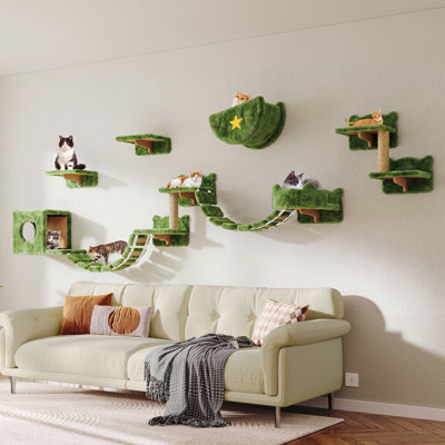 Ensemble de 13 étagères murales pour chat, comprenant un condo pour chat, un lit pour chat et un arbre à chat.