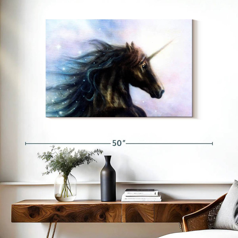 Kelan Black Unicorn, 26" H x 39" W