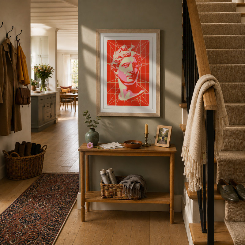 Profile in Red Retro - Framed Print, Oak, A3 - 42.0 x 29.7 cm