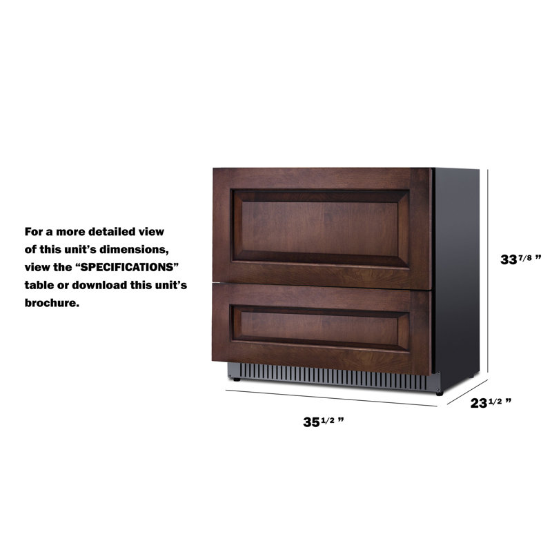 36" Wide Panel Ready 2-Drawer All-Refrigerator in Dark Wood Finish