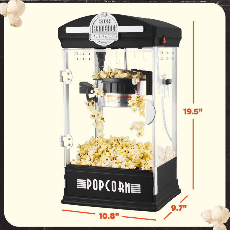 Machine à maïs soufflé - Popper à l'ancienne Big Bambino avec bouilloire de 4 onces, tasses à mesurer, cuillère et tasses de service par Great Northern Popcorn (noir)