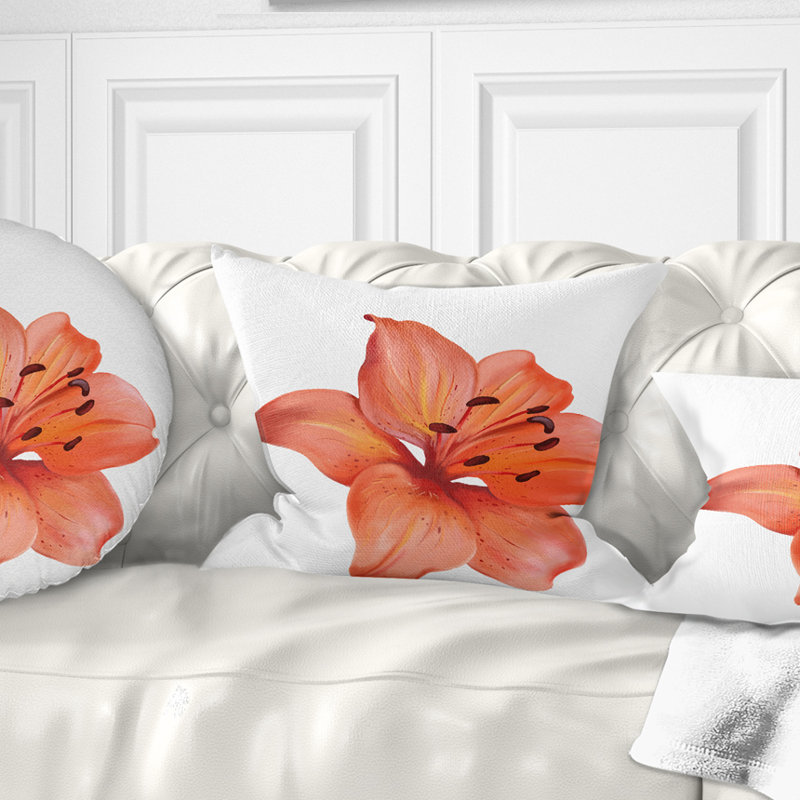 Illustration d'un magnifique lys rouge à l'aquarelle - coussin à imprimé floral, 16 po x 1 po, Coussin décoratif