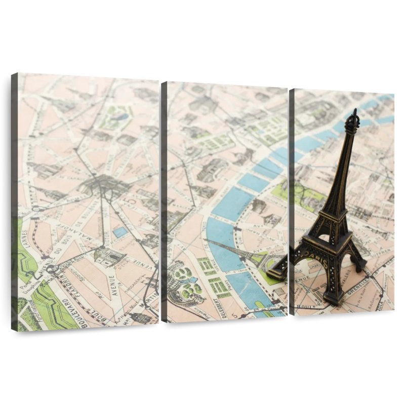 Aliaz Eiffel Tower Paris Map, 28" H x 45" W