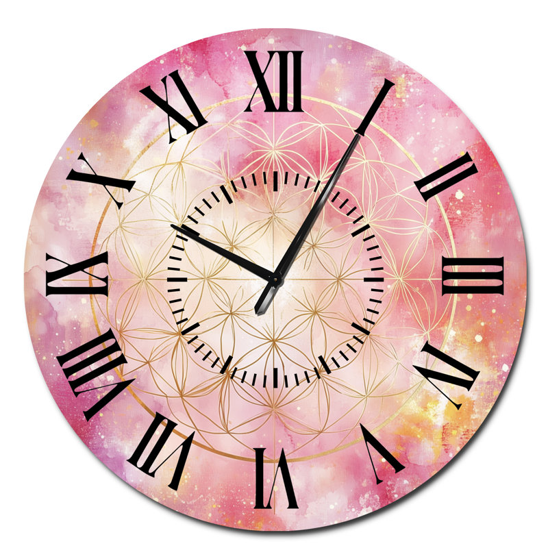 Horloge murale bohémienne rose Mandala rose Boho Glam Bloom II, Surdimensionné