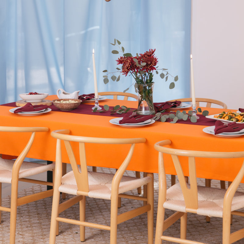 Fisher Rectangular Stain-Resistant Polyester Tablecloth, Orange, 102" x 60"