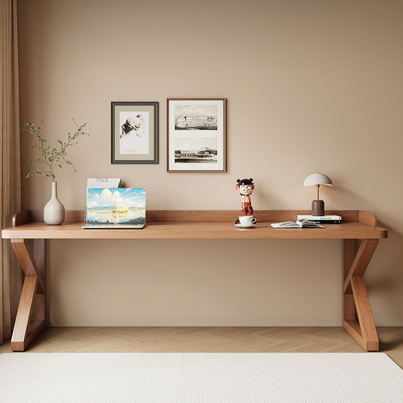 Bureau rectangulaire en bois massif brun clair, Marron clair, H 29,53 po x l 86,61 po x P 35,43 po