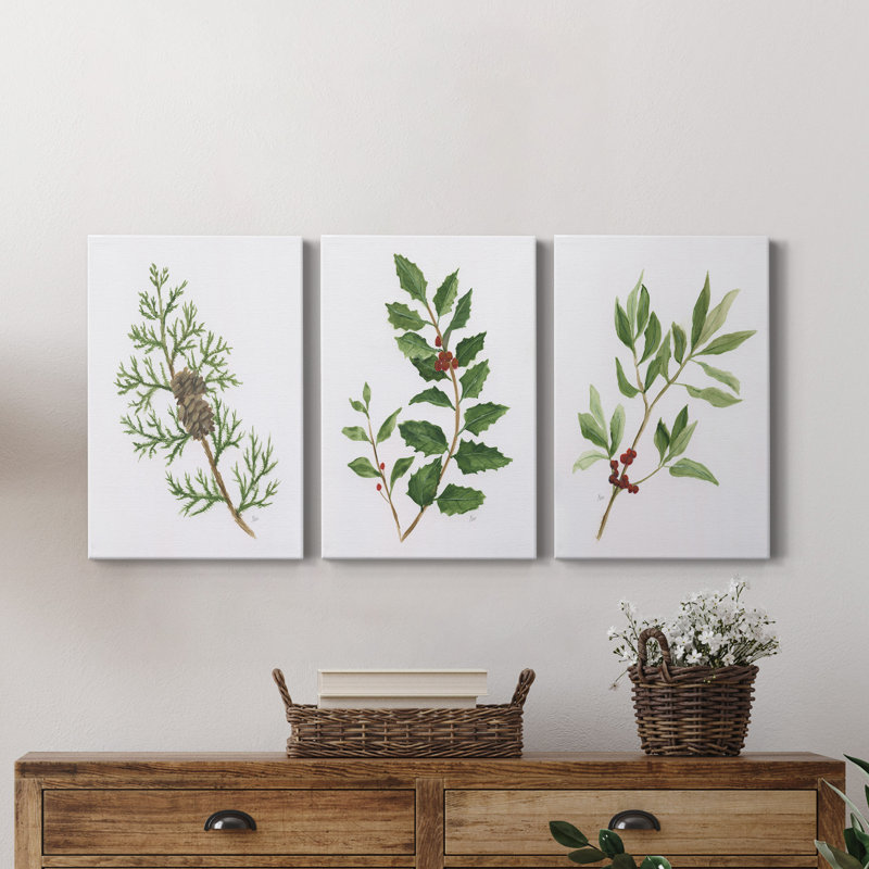 Winter Botanical I - Ensemble de 3 reproductions sur toiles tendues, H 36 po x l 72 po x P 1 po