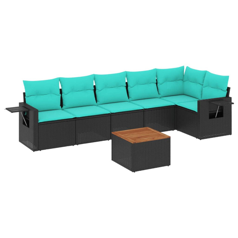  Ensemble de canapé de patio 7 pièces avec coussins en rotin de polyester noir