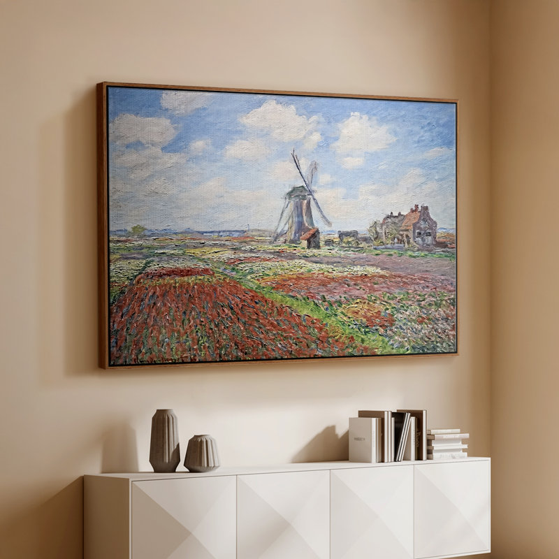 Tulip Fields with the Rijnsburg Windmill, 1886 - Claude Monet, toile tendue avec châssis, 26 x 40, Noyer
