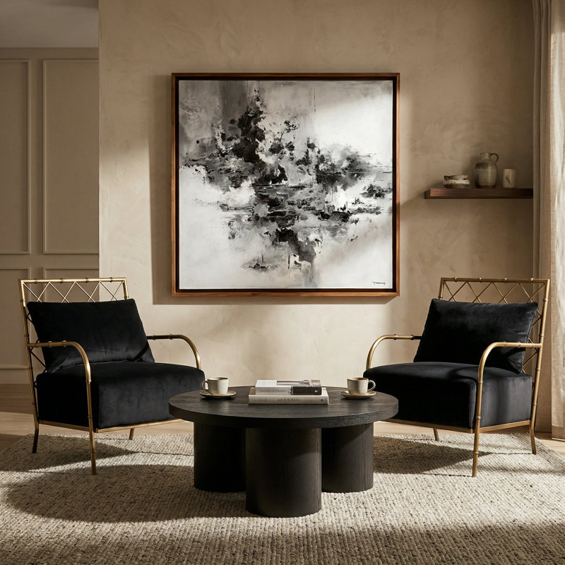 Boualam Stylish Velvet Accent Chair, Black Velvet