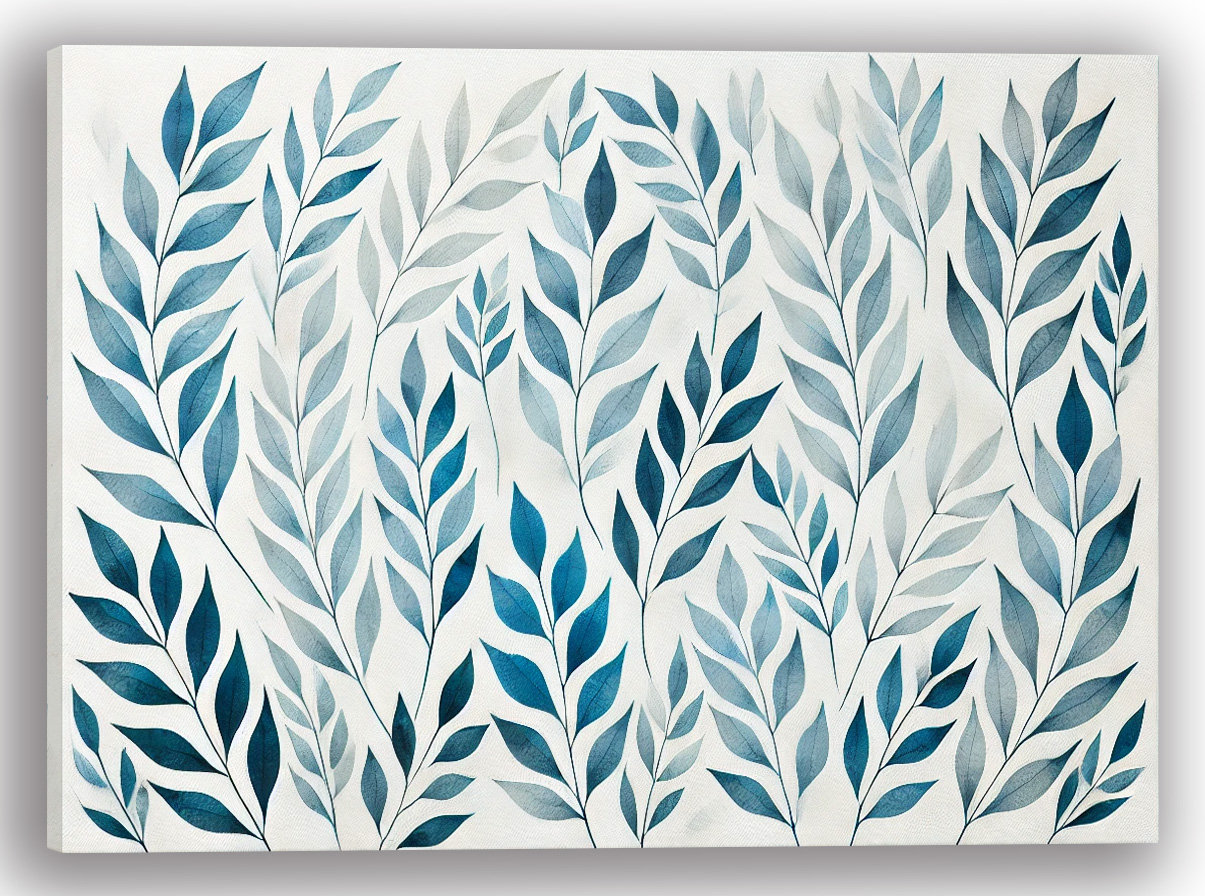 Ebern Designs Blue Leaf Garden Botanical Canvas Wall Art Prin | Wayfair