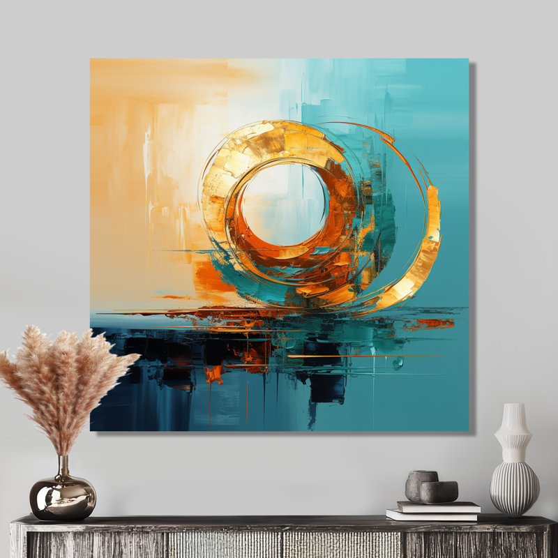 Golden Horizon - reproduction d'art abstrait mural, H 16 po x l 16 po x P 1 po, Metal