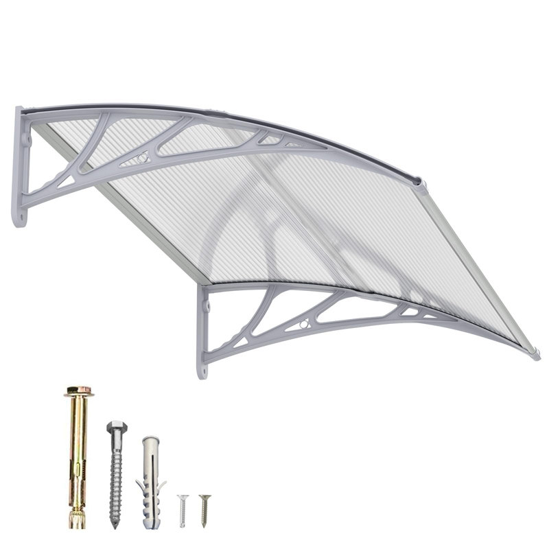 Door & Window Canopy Awning UV-Resistant Outdoor Shelter for Front Door, Porch & Patio, Rain Snow Protection, Clear/Grey