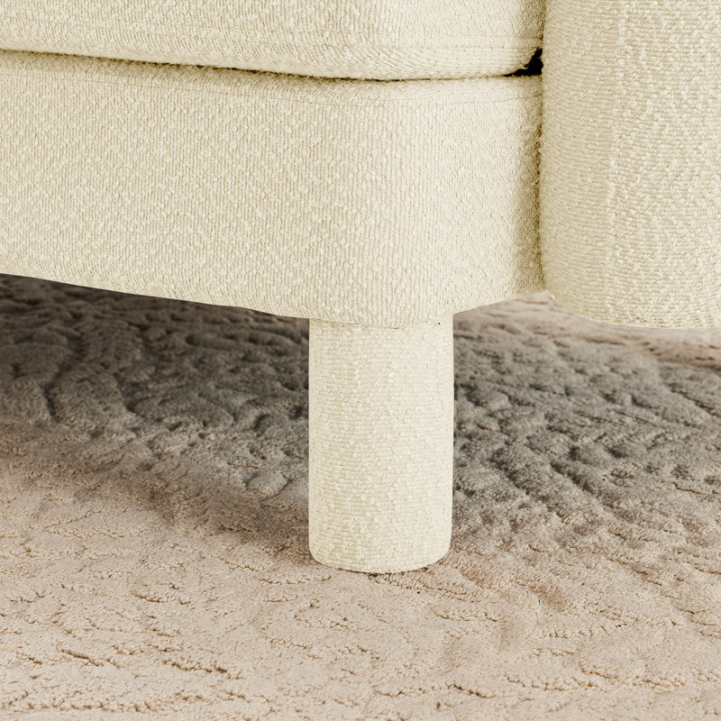Polyester Ottoman With Four Sturdy Legs, Beige