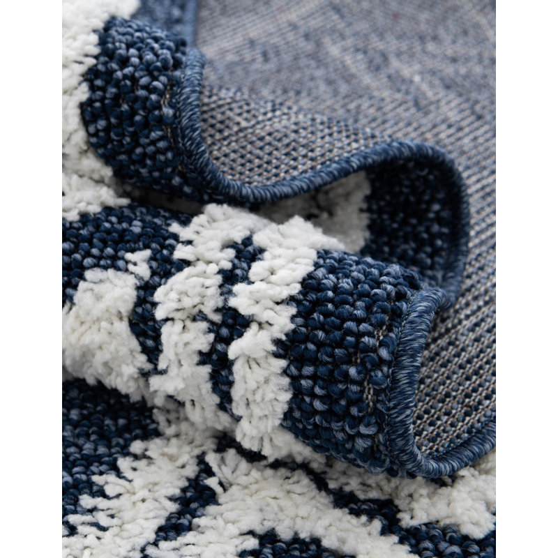 Matsue Geometric Machine Woven Polyester Area Rug in Blue, Runner 2' x 6'1"