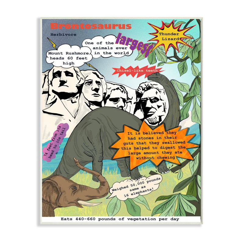 Comic Book Brontosaurus by Sangita Bachelet - Graphic Art, Wall Plaque, 15" H x 10" W x 0.5" D