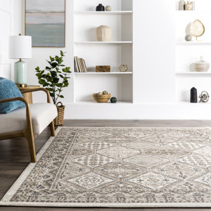 Holden Traditional Tiled Power Loom Performance Beige/Cream Rug