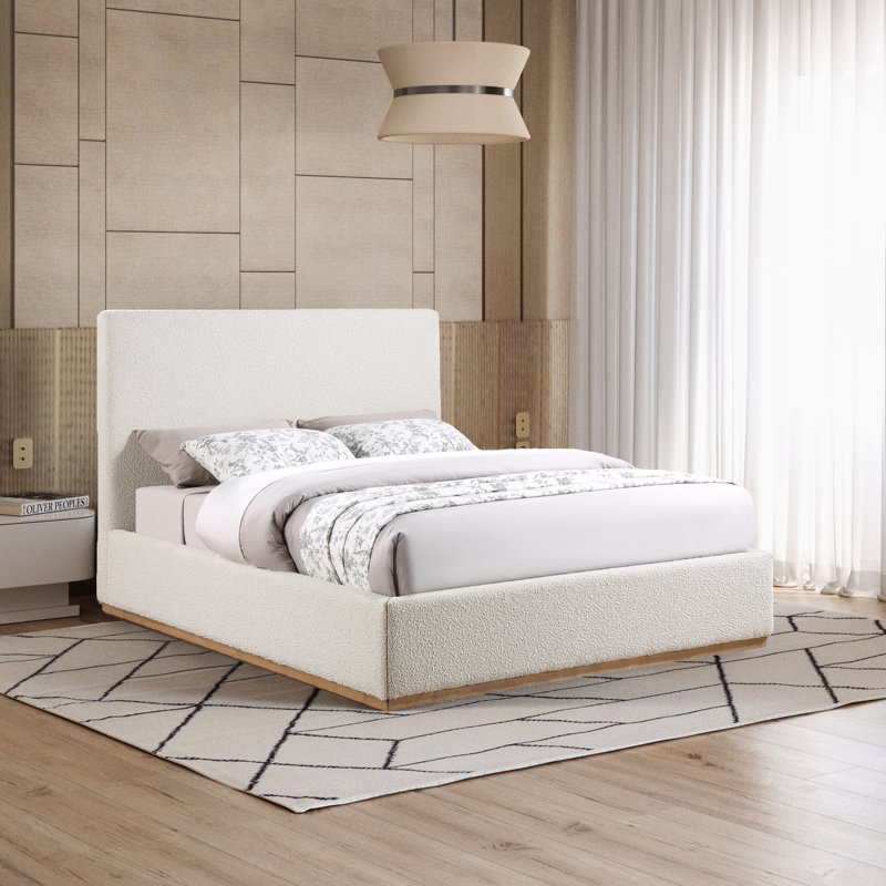 Lit en tissu Monaco Piero Boucle, Très grand, Tissu bouclé noir