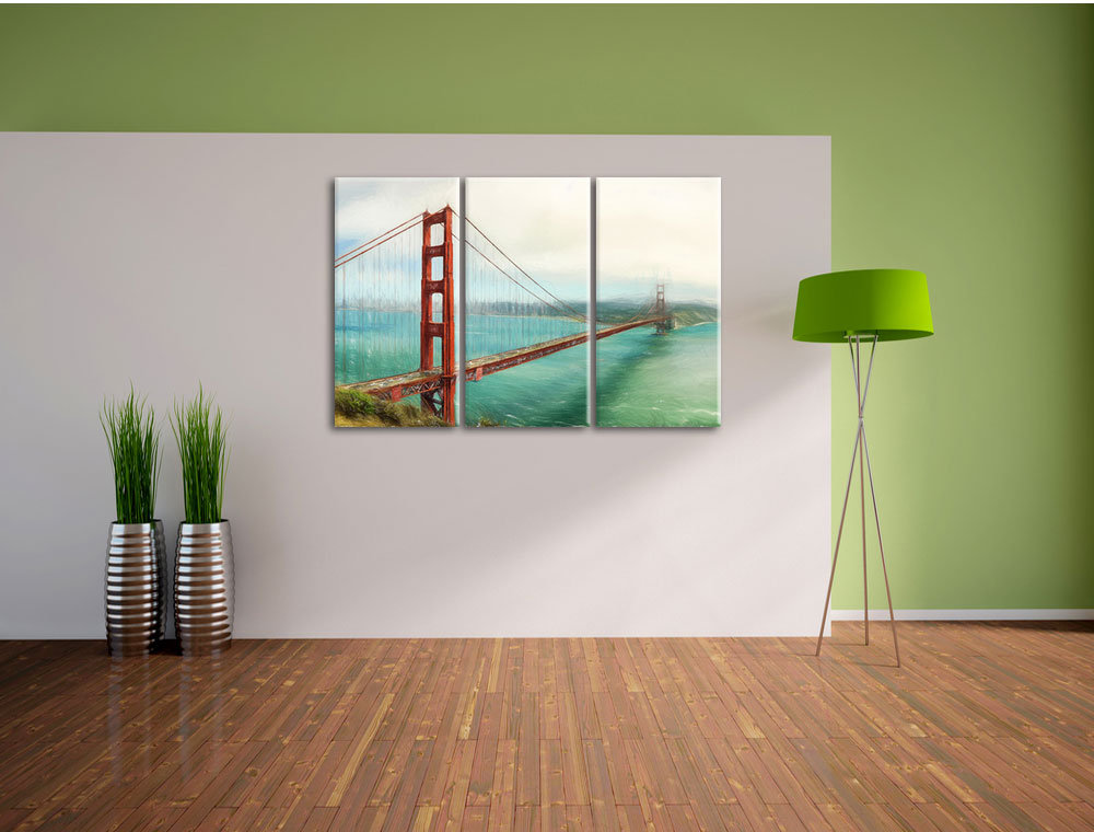 3-tlg. Leinwandbilder-Set „Golden Gate Bridge in San Francisco“, Grafikdruck