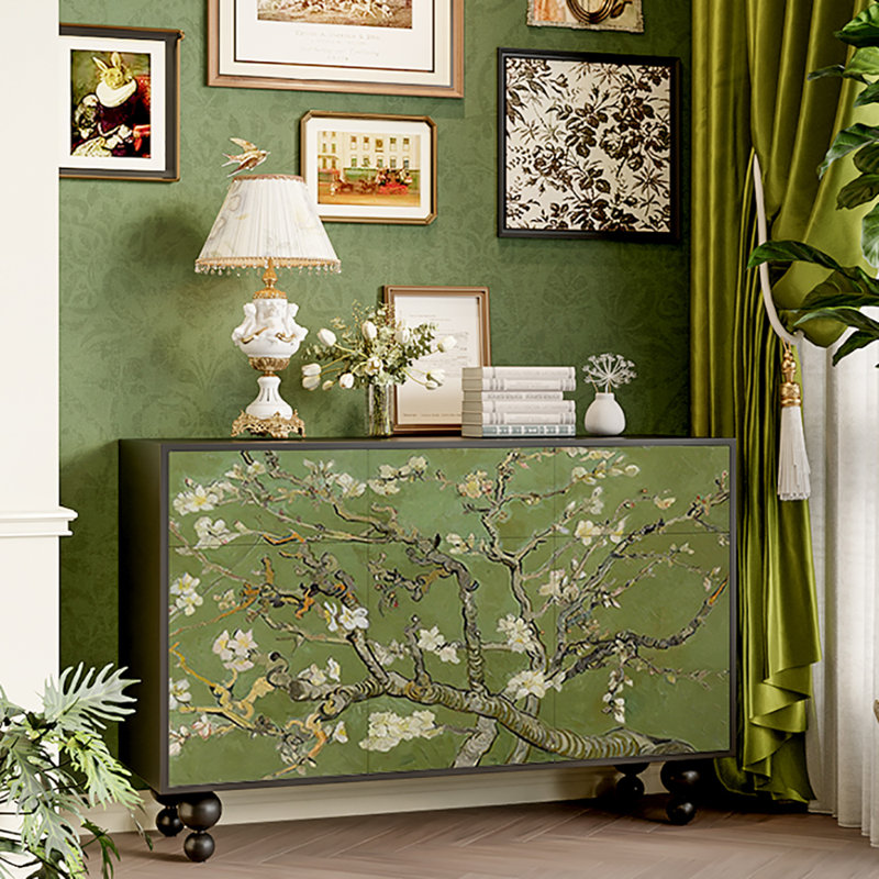 Multifunctional Storage Cabinet Sideboard Cabinet, Black/Green