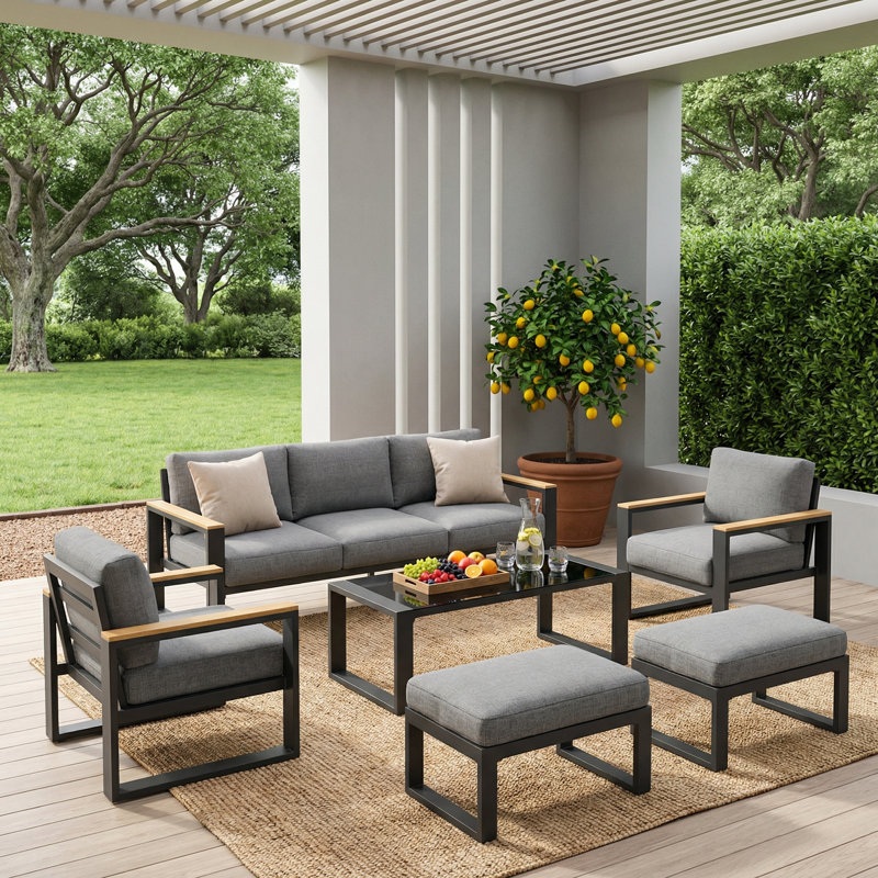 Ensemble de mobilier d'extérieur 7 personnes, Gris