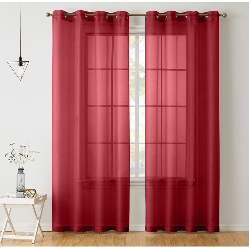 Carmille Semi-Sheer Grommet Curtain Panels, 54" W x 84" L, Red