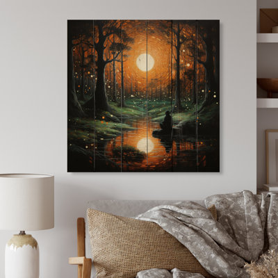 Jacion noir orange méditation éthérée rêverie pointillisme sur bois