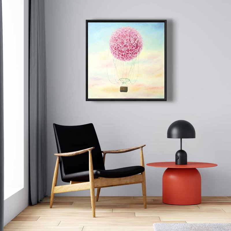 Toile encadrée avec fleurs d'hortensia en montgolfière | Décoration intérieure, H 25,25 po x l 25,25 po