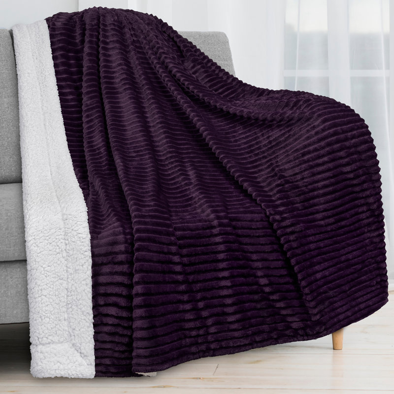 Purple Reversible Sherpa Fleece Throw Blanket