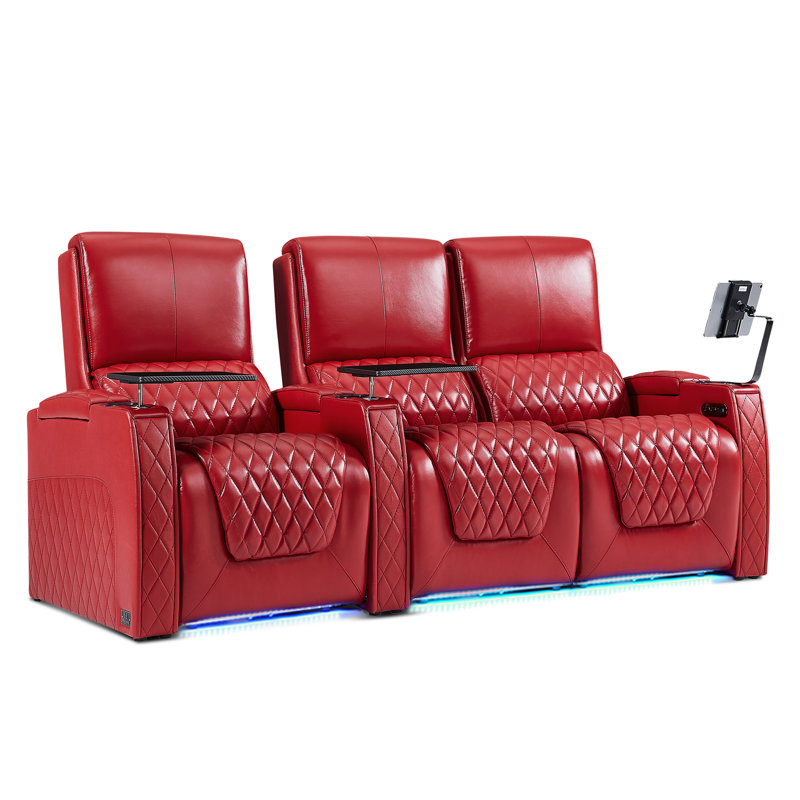 Haiylee Zero Gravity Home Theater Seating Top Grain Leather Recliner Sofa Power Headrest Footrest , Red Genuine Leather