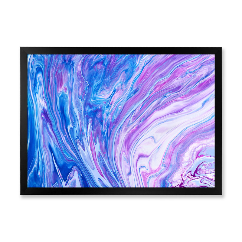 Art acrylique sur toile bleu et mauve - art mural moderne sur toile, Cadre photo noir, H 12 po x l 8 po x P 1 po