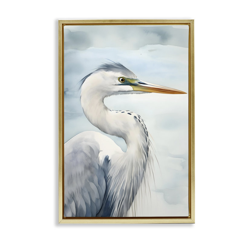 Toile flottante encadrée Serene Beach Bird par Petal Prints Design, H 31 po x l 21 po, Cadre flottant métallique doré