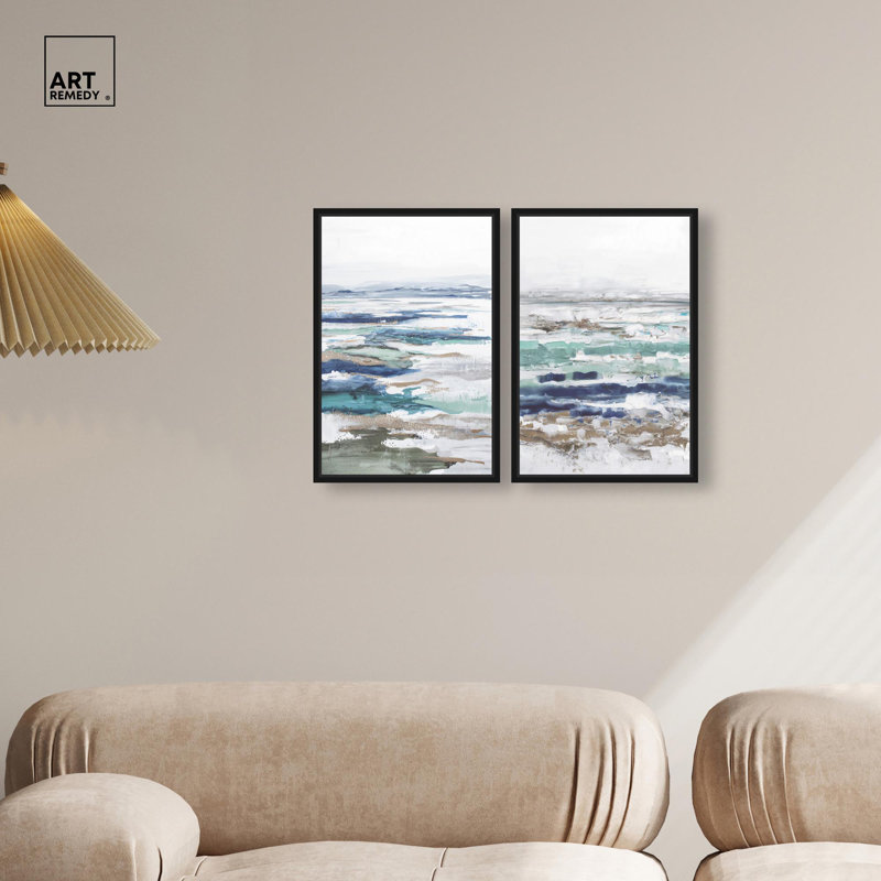 «Coral Coastal Blue Art», ensemble de 2 impressions sur toile par , H 16 po x l 11 po, Noir