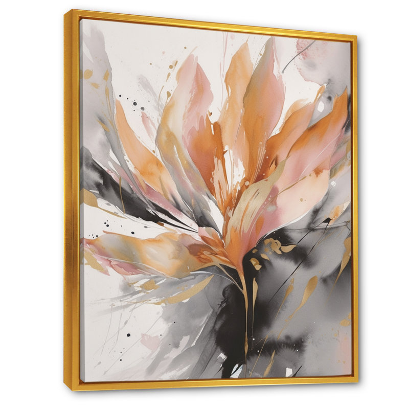 Abstraction de marbre orange et gris hypnotique - art mural abstrait en marbre, H 40 po x l 30 po, Doré