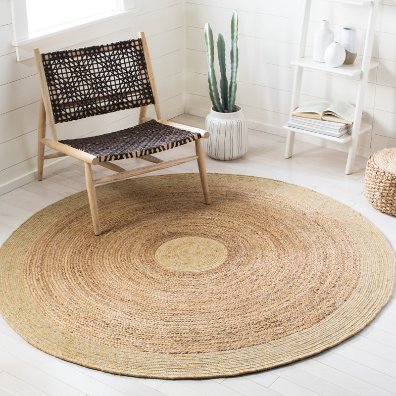Marcum Hand Woven Jute/Wool/Cotton Rug in Gold/Natural, Round 4'