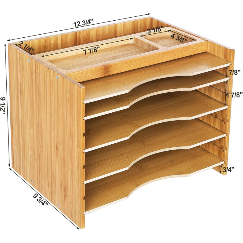 Natural Bamboo Adjustable 5-Tier File Organizer with Top Compartments