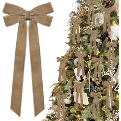 12 pièces de rubans de velours neutres décorations d'arbre de Noël, décorations de Noël rétro 5 po x 10 po pour décoration de fête à la maison