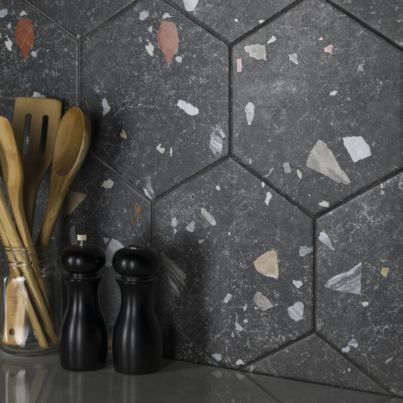 Sonar Hex 9" x 10" Porcelain Stone Look Wall & Floor Tile, Silver