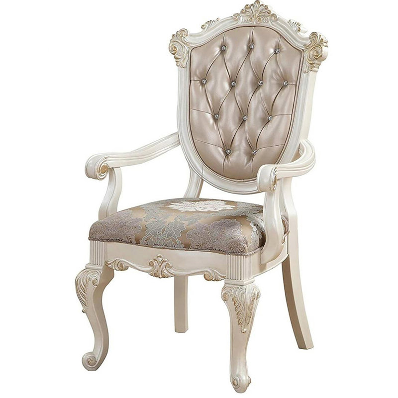 Chaise avec accoudoirs touffetée (ensemble de 2), Or rose, Blanc perle