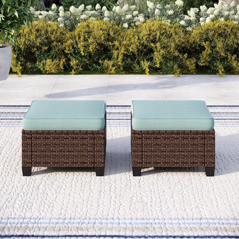 Upholstered Outdoor Ottoman, Blue