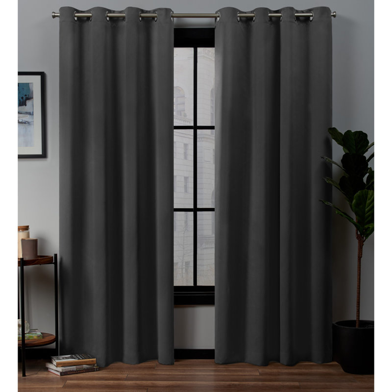 Kennith Sateen Room Darkening Curtain Pair, Charcoal, 52" W x 84" L